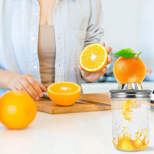 Vista 8 de Exprimidor manual de cítricos para tarro Mason de 16.2 fl oz, exprimidor de limón de acero inoxidable para el hogar, exprimidor de frutas