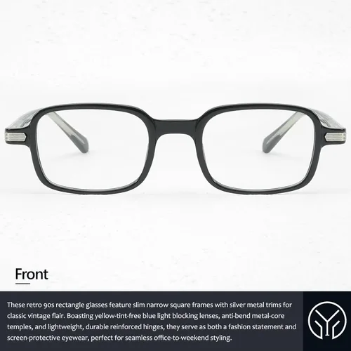 Vista 9 de Lentes rectangulares retro para mujeres y hombres, anteojos cuadrados de moda con bloqueo de luz azul, anteojos falsos de los años 90