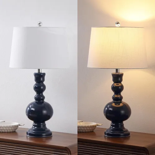 Vista 6 de JONATHAN Y Juego de 2 lámparas de mesa de cristal azul marino de 28.5 pulgadas para decoración de sala de estar, dormitorio, lámparas de noche