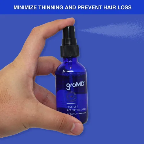 Vista 5 de GroMD Folículo activador en aerosol y champú estimulante del crecimiento del cabello y acondicionador – Biotina, aceite de argán, péptidos de cobre