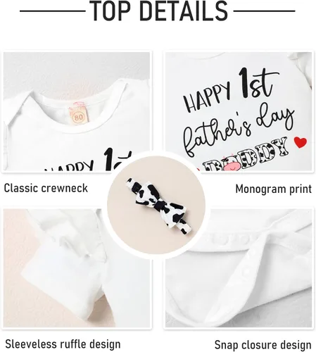 Vista 5 de Happy First Mother's Day - Mameluco con estampado de letras para recién nacido, diseño de corazón y diadema