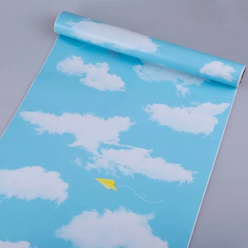 Vista 2 de PoetryHome - Papel de contacto autoadhesivo azul cielo para paredes, papel de pared para guardería, habitación de niños, dormitorio 17.7x117 pulgadas
