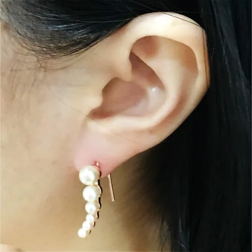 Vista 3 de Pendientes de aro con perlas para escalar, para mujer