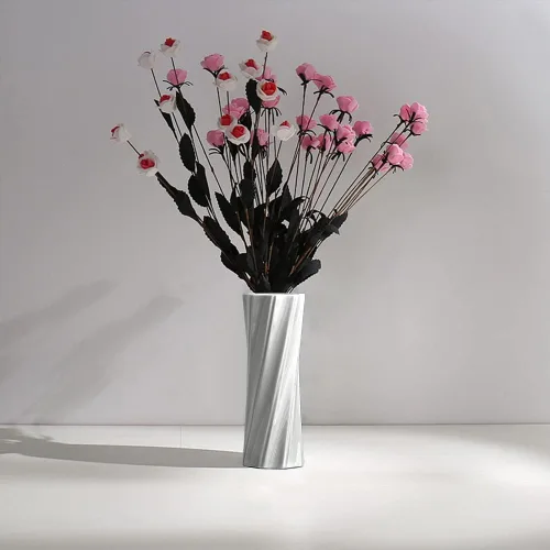 Vista 7 de Jarrón de cerámica blanca, 8.4 pulgadas de alto, florero artístico de estilo clásico para chimenea, dormitorio, cocina, sala de estar, centros