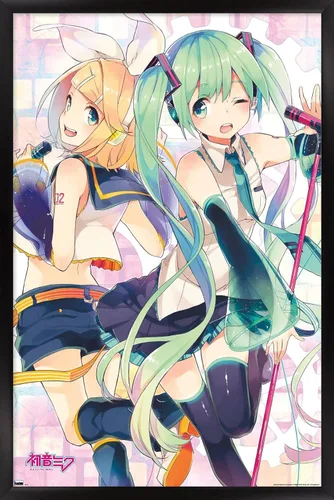 Vista 8 de Trends International Hatsune Miku - Póster de pared dúo, 22.4 pulgadas de largo x 14.7 W, versión enmarcada en madera de granero Versión enmarcada