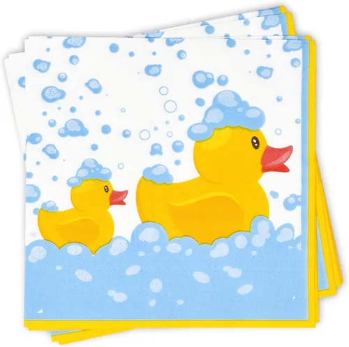 Vista 7 de Gift Boutique 96 piezas de suministros de fiesta de patos de goma, platos de papel, servilleta para patos amarillos, pato, baño de burbujas, pijama