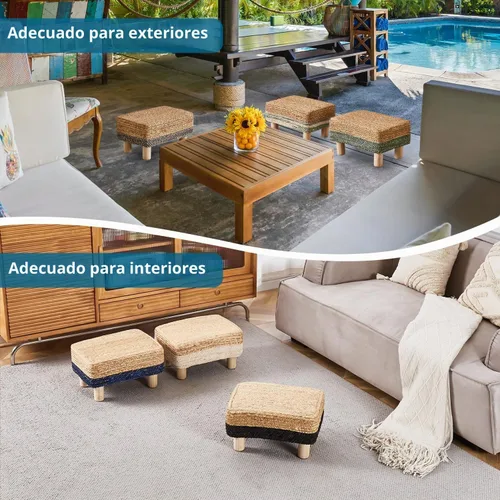 Vista 6 de Wimarsbon Reposapiés Otomán Rectangular de Hierba Marina Natural Reposapiés Pouf Otomanes con Patas de Madera Tejido a Mano Taburete Escalón