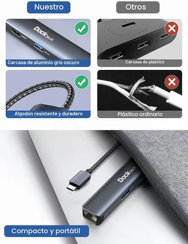 Vista 8 de Hub USB C Ethernet, adaptador multipuerto USB C 5 en 1 a 4K HDMI