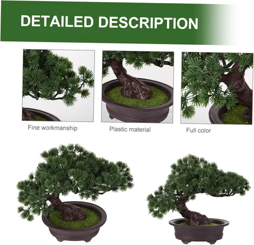 Vista 9 de Mini planta de plástico decorativa de pino sintético para bonsái, verde, 10.23 oz