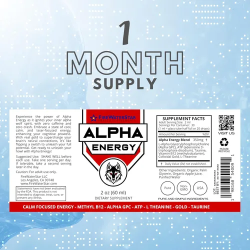 Vista 2 de FWS Alpha Energy - Energía enfocada en calma sin nerviosismo de cafeína - Alpha GPC, B12, L-teanina, taurina, ATP - Sin cafeína, orgánico, sin OGM