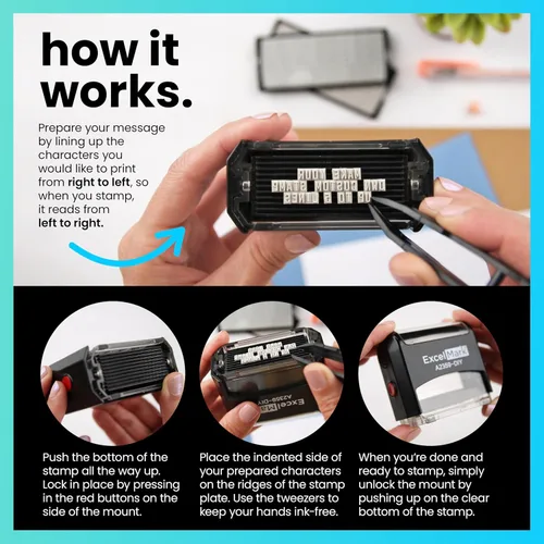 Vista 2 de ExcelMark Kit de Sello de Goma Autoentintado Personalizado DIY - Sellador Personalizado para Negocios o Hogar - Sello de Dirección, Sello de Mensaje
