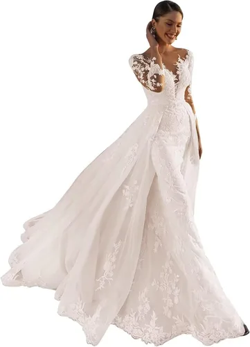 Vista 60 de Vestido de novia formal sin tirantes con encaje, largo de sirena para mujer 2019 WD162