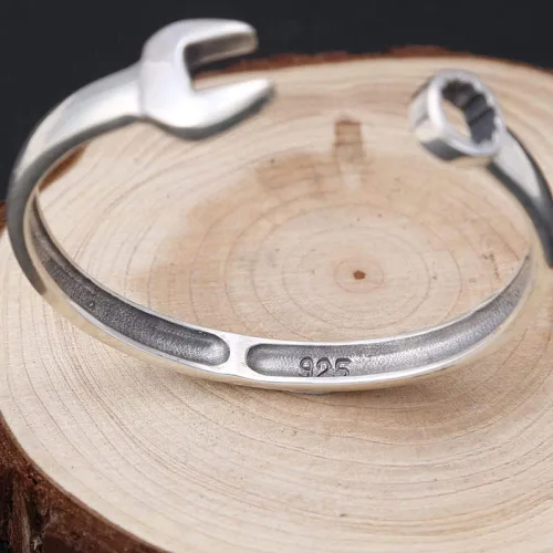Vista 4 de NAMEXA Pulsera de plata, pulsera de cadena de plata de ley 925, brazalete de plata 925, pulsera de plata vintage creativa de tornillo brazalete