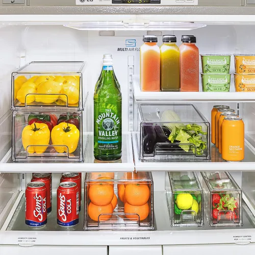 Vista 2 de Sorbus - Cajones de almacenamiento transparentes medianos (2 unidades) – Cajones organizadores apilables para refrigerador, despensa, cocina