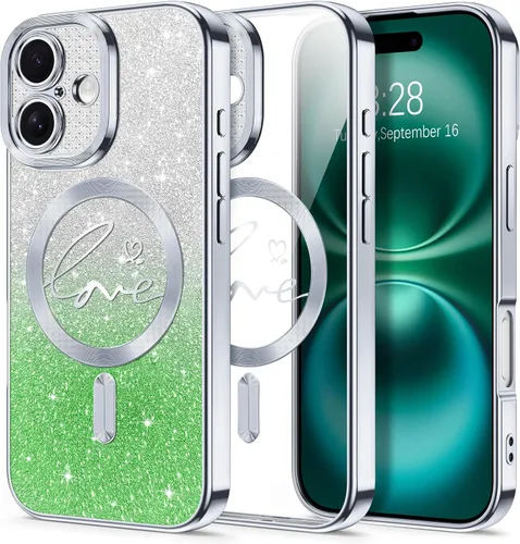 Vista 136 de Hython Funda para iPhone Air con purpurina, compatible con MagSafe Love Heart fundas magnéticas transparentes para teléfono para mujeres y niñas