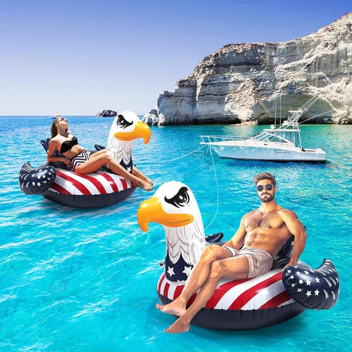 Vista 6 de Flotador patriótico de la bandera estadounidense águila para piscina, flotadores de piscina del 4 de julio, divertido animal de pájaro calvo águila