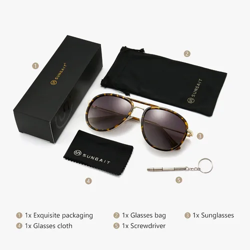 Vista 6 de SUNGAIT Gafas de sol de aviador retro de gran tamaño para hombres y mujeres polarizadas Pilot Shades Vintage Gafas de protección UV
