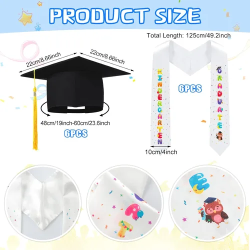 Vista 2 de Janmercy 12 Pcs Kindergarten Graduation Cap with Tassel Graduation Stole Set for Kids Kindergarten Grad Graduation