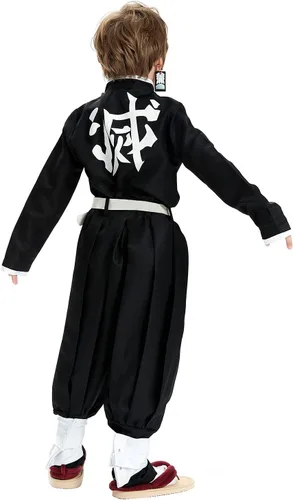 Vista 5 de Kamado Tanjirou - Disfraz de cosplay para niños, kimono, uniforme de anime con aretes