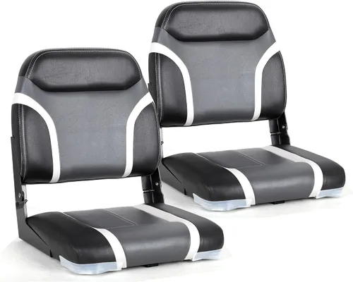 Vista 8 de Asiento plegable marino de respaldo bajo premium, tornillos de acero inoxidable incluidos A21-Blanco/Carbón (2 asientos)