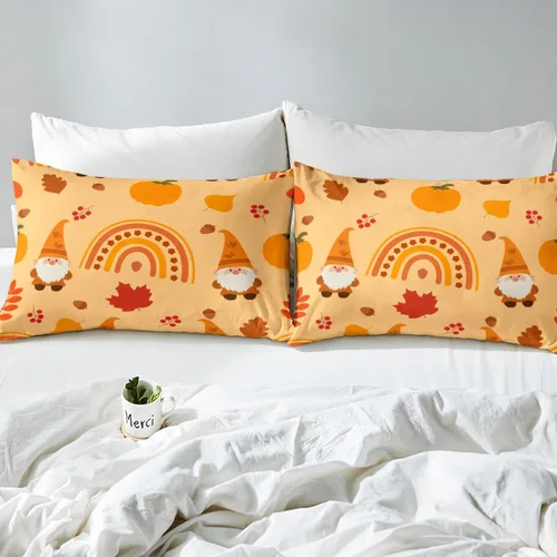 Vista 5 de Funda de edredón de calabaza de otoño, tamaño matrimonial, funda de edredón de arco iris de dibujos animados, hojas de arce arcoíris, juego de ropa