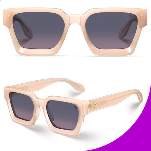 Vista 20 de VISOONE Moda 100% UV400 Protección Rectángulo TR90 Y2K Gafas de sol Accesorios para Mujeres Hombres RIVER, Transparente/Gris Rosa