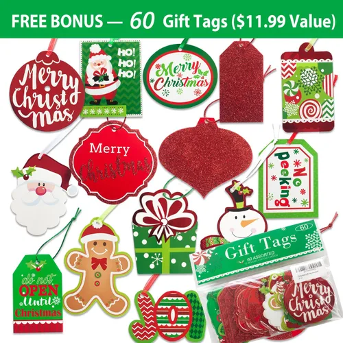 Vista 4 de Party Funny 24 bolsas de papel de regalo de Navidad a granel con asas y 60 etiquetas de regalo de Navidad, varios tamaños para envolver regalos