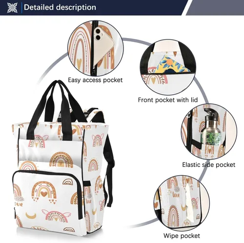 Vista 2 de Mochila de pañales boho arco iris, bolsa de mamá, mochila multifuncional para pañales, mochila de viaje, gran capacidad
