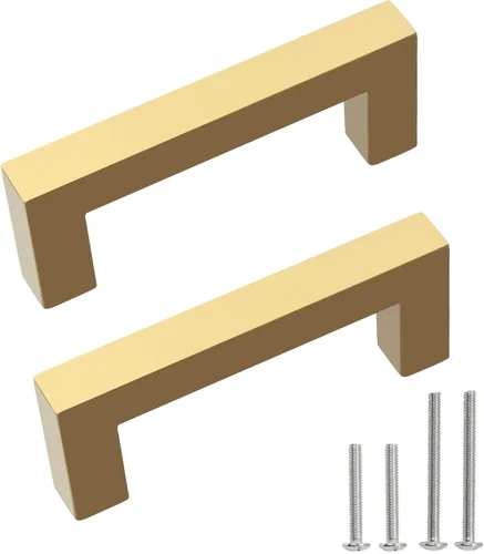 Vista 25 de Tiradores para gabinete dorados, manijas cuadradas para cajones, paquete de 2, manijas de acero inoxidable para cocina de 13-4/5 pulgadas, herrajes