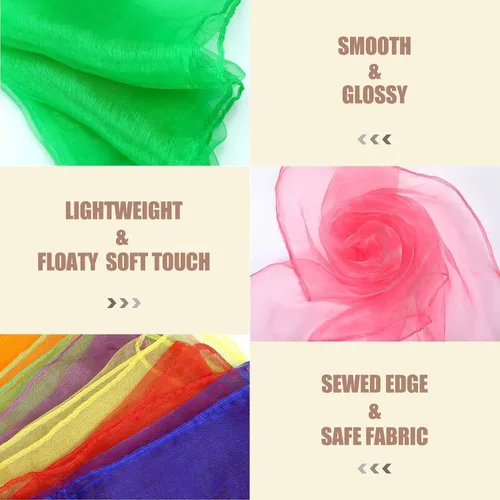 Vista 5 de Colovis 24 Inches Square Dance Scarves, 12 Colors Juggling Scarf Props Magic Trick Silk Play Scarves Music Movement Scarf
