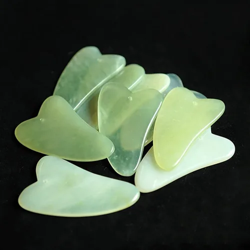 Vista 6 de Jade Guasha Board - Rascador de piedra gouache natural, levantamiento de ojos, adelgazante, terapia de acupuntura, masaje Gua Sha, herramienta