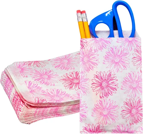 Vista 8 de Novel Box - Paquete de 100 bolsas planas de mercancía con estampado de cheurón azul de 4 x 6 pulgadas, elegante bolsa para regalos de cumpleaños