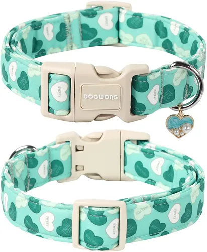 Vista 120 de DOGWONG Collar para perro de San Valentín, collar ajustable de algodón con corazón de caramelo azul, perfecto para perros pequeños a medianos