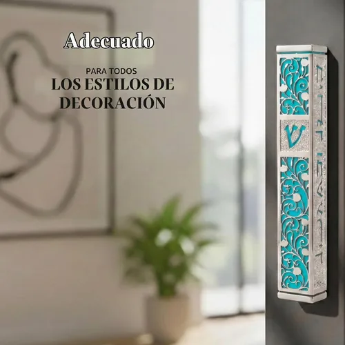 Vista 4 de Caja de mezuzá de granada plateada SURI con pergamino de 12 cm Azul
