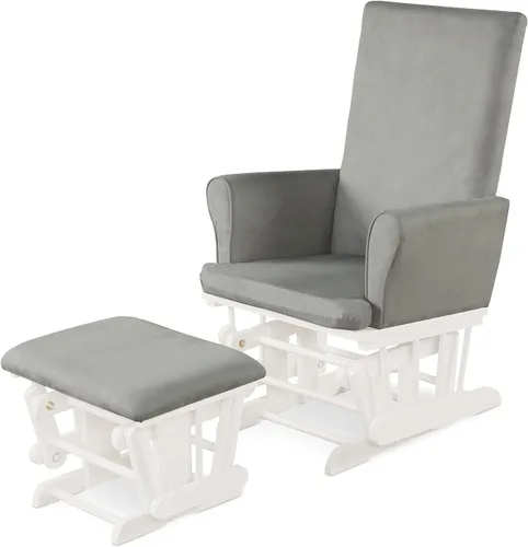 Vista 10 de Costzon Juego de cojín mecedor y otomano para bebé, muebles de madera para bebé, para siestas, lactancia, lectura, deslizador tapizado y silla Gris