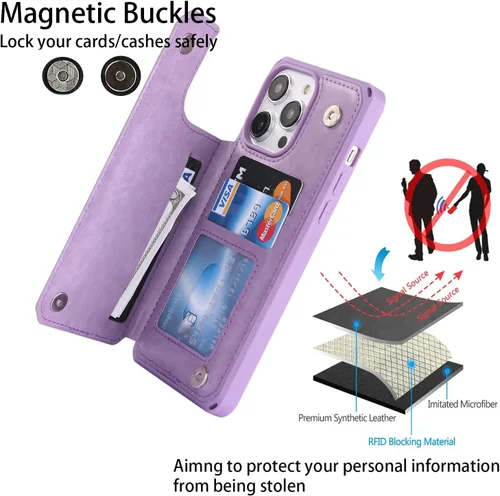 Vista 4 de Cavor Funda tipo cartera para iPhone 14 Pro Max con tarjetero, funda para teléfono iPhone 14 Pro Max para mujeres y hombres, funda 14ProMax