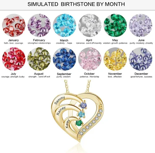 Vista 4 de Jeweidea Collar Personalizado de Corazón con Piedras Natalicias Simuladas, Colgante Promesa Personalizado con Nombre para Madre e Hija, Collar