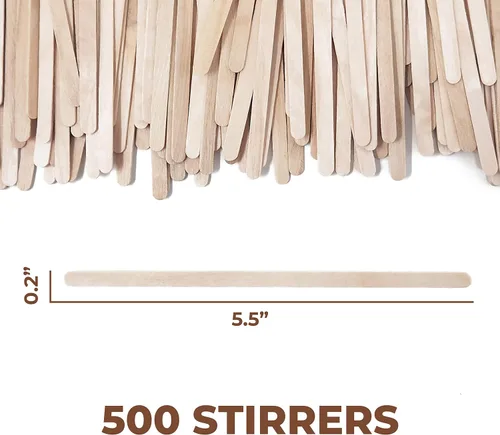 Vista 2 de Makerstep 500 agitadores de café de madera de 5.5 pulgadas con caja de almacenamiento, palos de café de madera de abedul natural resistente.