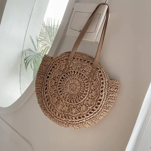 Vista 5 de Bolso de hombro de playa de paja hecho a mano para mujer bolsas de viaje bohemias de verano vacaciones casuales color B talla 173in