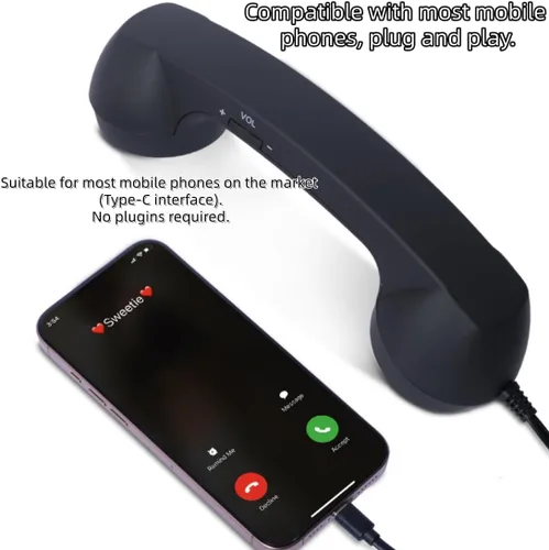 Vista 4 de Auricular telefónico retro para iPhone y Android, receptor de teléfono celular con micrófono y altavoz, accesorio de estilo de los 90 para fotos