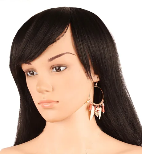 Vista 6 de Touchstone Fresh Bollywood Brass Wire Hoop Shell Glass Beads Hangings Designer Fashion Jewelry Earrings In Antique Gold Tone For Women.