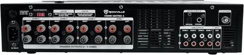 Vista 2 de Rockville Home Matrix 4 Receptor/amplificador multisala de 600 W, 8 canales (4 zonas), Bluetooth, USB, óptico, coaxial, RCA, entradas de micrófono