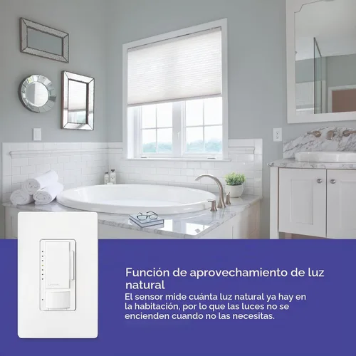 Vista 7 de Lutron Maestro Interruptor LED+ con sensor de movimiento/atenuador con placa de pared 150W LED Un polo/múltiples ubicaciones MSWCL-OP153M-WH