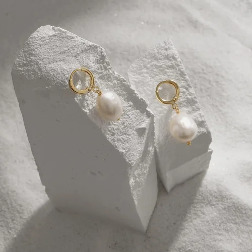 Vista 8 de 14k Gold Small Hoop Earrings with Simulated Baroque Pearl Earrings for Women Pearl Drop Dangle Earrings Gold Hoop Earrings for Women