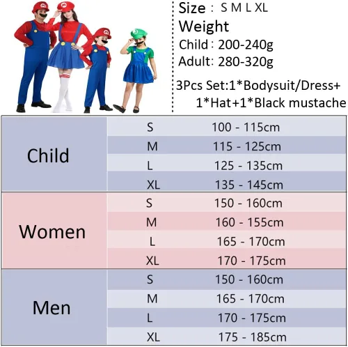 Vista 3 de IDOTTA Super Bros - Disfraz de fontanero para Halloween para niños y adultos, unisex, disfraz con sombreros de Luigi Bros, gorra, bigotes