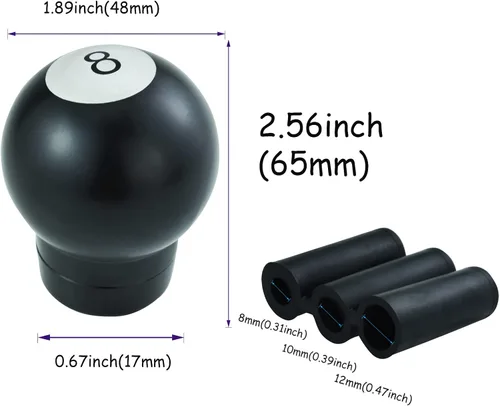 Vista 4 de Pomo de palanca de cambios de 8 bolas, mango redondo de transmisión de aleación de aluminio para la mayoría de vehículos manuales (negro)