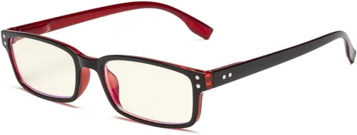 Vista 11 de Eyekepper Anteojos de lectura para computadora con marco rectangular clásico, con bisagras, lentes teñidas de naranja