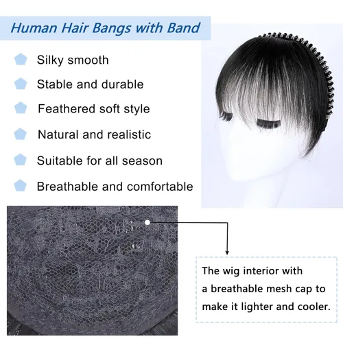 Vista 8 de G&T - Flequillo con clip para el cabello humano, flequillo delgado con fleco de diamantes de imitación, extensiones de cabello para mujer, flequillo