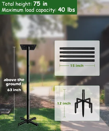 Vista 2 de Kit de montaje en poste de casa de pájaros de 75 pulgadas de Mokeyder, poste de comedero para pájaros ajustable resistente para exteriores, juego