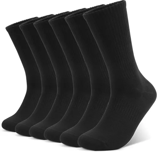 Vista 27 de Calcetines deportivos para correr con compresión de arco, calcetines acolchados de algodón para un ajuste seguro, blanco y negro